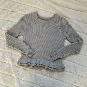 Aritzia Wilfred 100% Merino Wool Grey Long Sleeve Ruffle Sweater